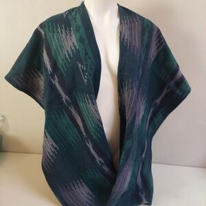 Diana Kelley Designed Green Purple Aztec Southwest Boho Wool Poncho Cape One Siz